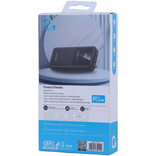 پاوربانک اکسیژن مدل OX110 ظرفیت 20000 میلی آمپر ساعت