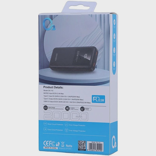 پاوربانک اکسیژن مدل OX110 ظرفیت 20000 میلی آمپر ساعت